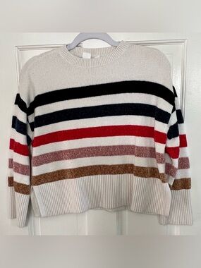 GAP Cream Textured Striped Knit Sweater